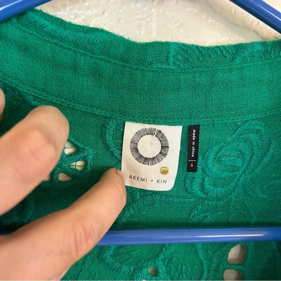 Anthropologie Kelly Green Floral Embroidered Tunic Top 3/4 Sleeves - Picture 6 of 15